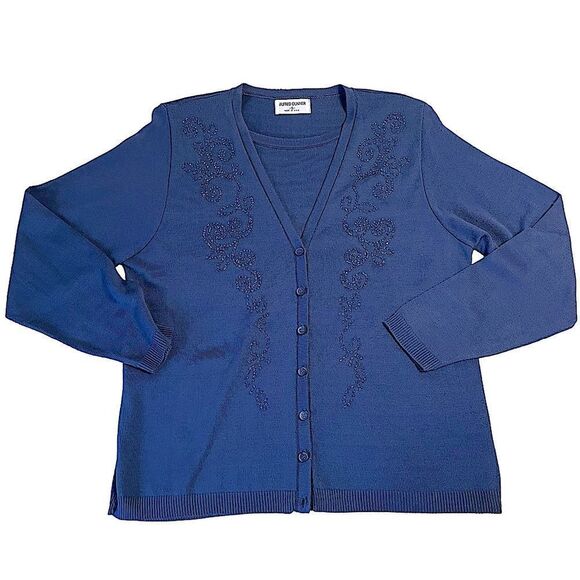 Vintage Blue Alfred Dunner beaded twin set effect sweater size small - Picture 2 of 11